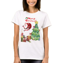 Camiseta divertida y linda de Santa y árbol de Nav