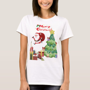 Camiseta divertida y linda de Santa y árbol de Nav