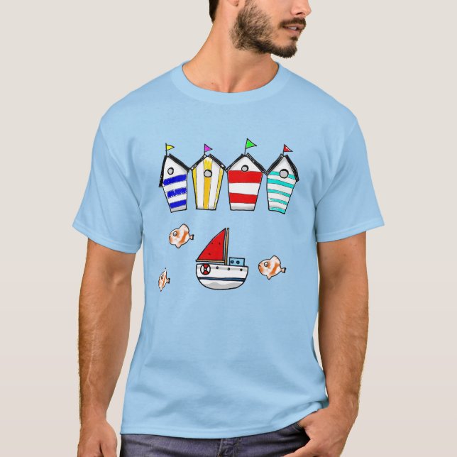 Camiseta divertidas cabañas de playa y barco (Anverso)