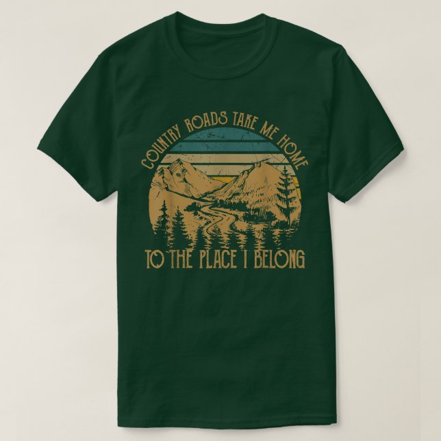 Camiseta Divertidas Guitars Arts Country Roads me llevan a  (Diseño del anverso)