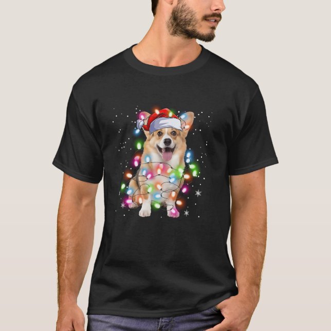 Camiseta Divertidas luces de árbol de Navidad de Corgi Love (Anverso)