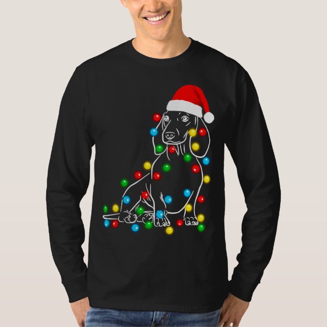 Camiseta Divertidas luces de árbol de Navidad en Dachshund  (Anverso)