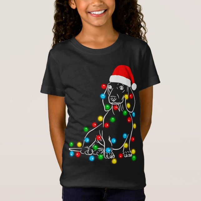 Camiseta Divertidas luces de árbol de Navidad en Dachshund  (Anverso)