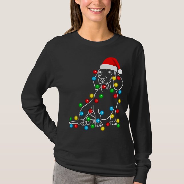 Camiseta Divertidas luces de árbol de Navidad en Dachshund  (Anverso)