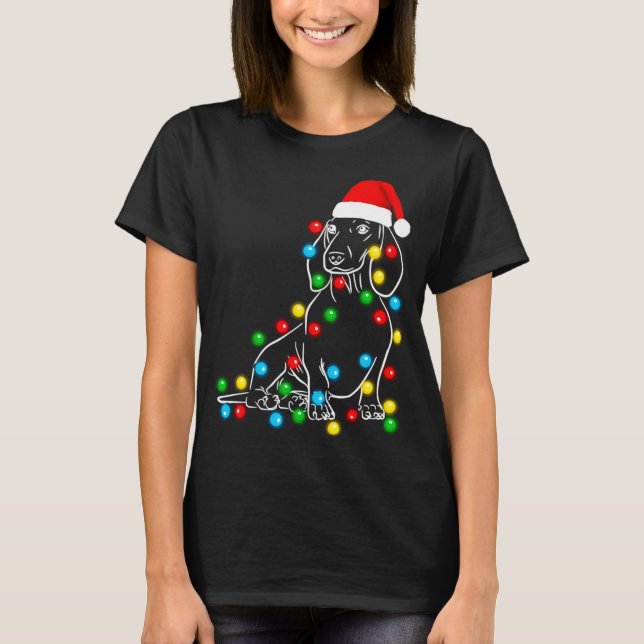 Camiseta Divertidas luces de árbol de Navidad en Dachshund  (Anverso)