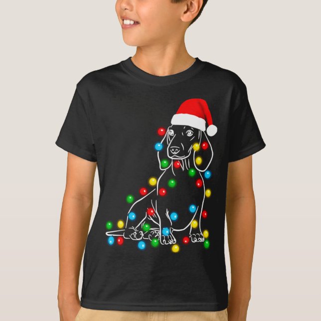 Camiseta Divertidas luces de árbol de Navidad en Dachshund  (Anverso)