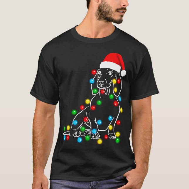 Camiseta Divertidas luces de árbol de Navidad en Dachshund  (Anverso)