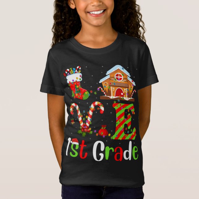 Camiseta Divertidas navidades alumbrando amor 1er grado Pro (Anverso)
