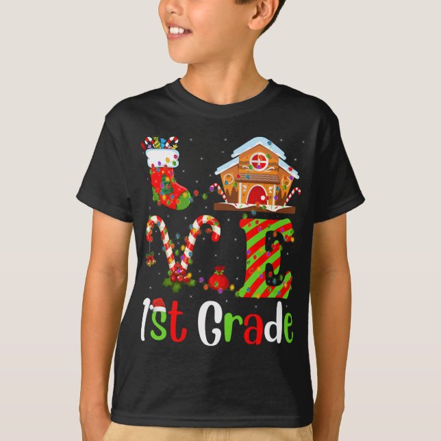 Camiseta Divertidas navidades alumbrando amor 1er grado Pro (Anverso)