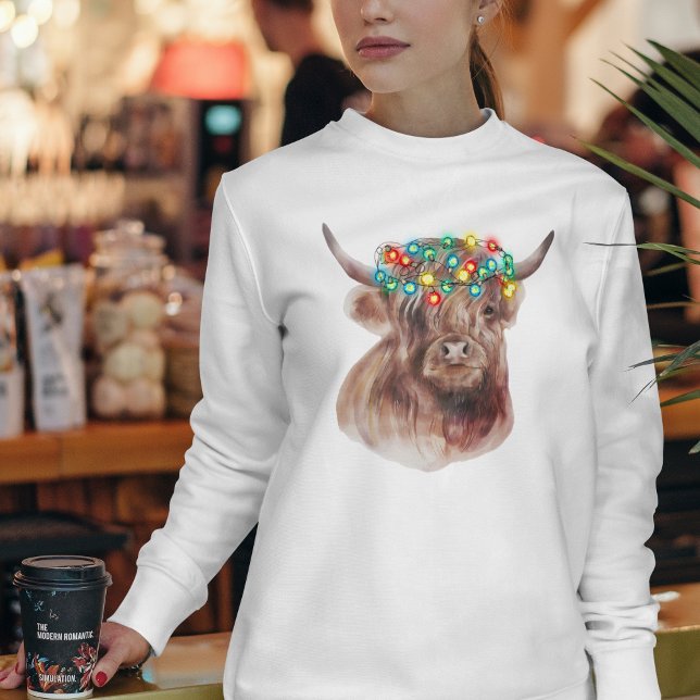 Camiseta Divertidas Navidades Highland Cow Neon Lights (Subido por el creador)