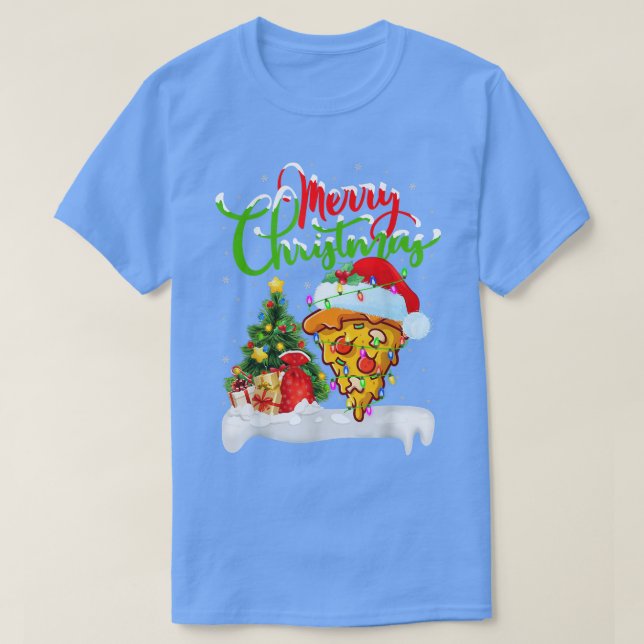 Camiseta Divertidas Pizza Dish Lover Xmas Encendiendo Santa (Diseño del anverso)