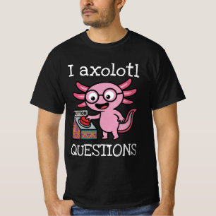 Camiseta Divertidas preguntas de axolotl azteca Oh No botón