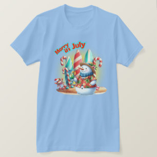 Camiseta Divertidas tablas de surf de muñeco de nieve en ju