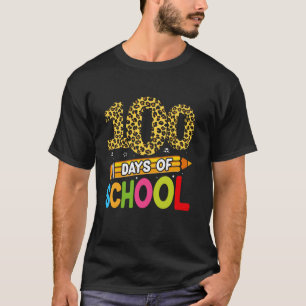 Camiseta Divertido 100 Días De Escuela Leopardo Profesor Ni