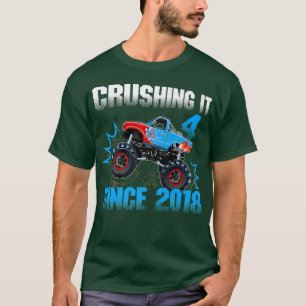 Camiseta Divertido 4 Aplastándolo Desde 2018 Camión Monstru