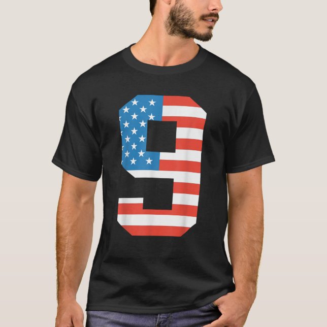 Camiseta Divertido 9 De Cumpleaños Bandera Estadounidense 4 (Anverso)