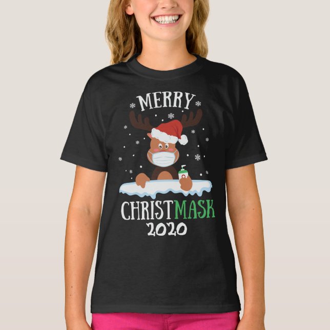 Camiseta Divertido alegre Christmask reno máscara de máscar (Anverso)