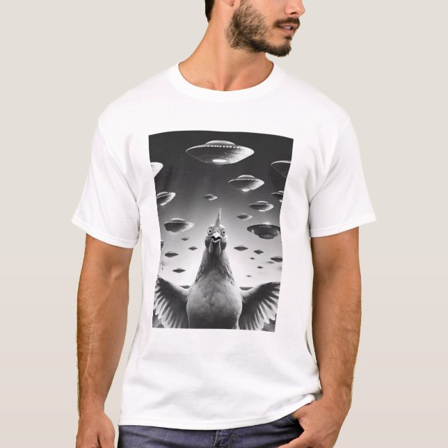 Camiseta Divertido Alien Chicken OVNI Pollo Selfie con (Anverso)