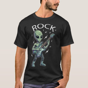 Camiseta Divertido Alien Rock Star Tocando Guitarra Eléctri