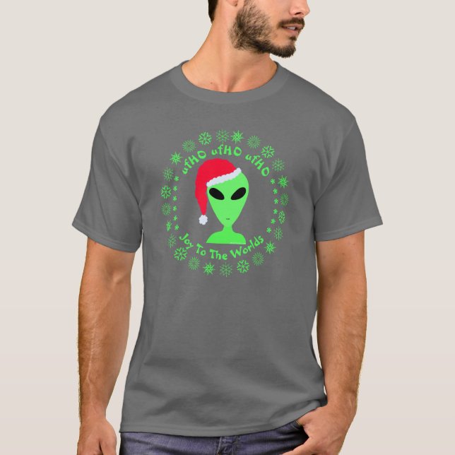 Camiseta Divertido Alien Santa Geek Humor verde Snowflakes  (Anverso)