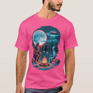 Camiseta Divertido Alien Y Bigfoot Sening Moon Sasquatch Uf