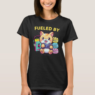 Camiseta Divertido Alimentado Por Macarons De Gato Gamer Y