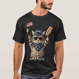 Camiseta Divertido América Gato Amantes Perro Caliente Patr