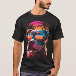 Camiseta Divertido American Pit Bull Terrier 80s Atardecer 
