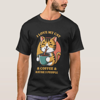 Camiseta Divertido Amo A Mi Gato Café Y Quizás Tres Persona