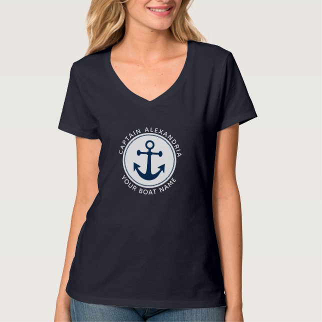 Camiseta Divertido Ancla Náutica Naval Naval Capitán Nombre (Anverso)