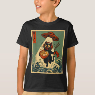 Camiseta Divertido Anime Japonés Vintage Gato Jugador Ramen