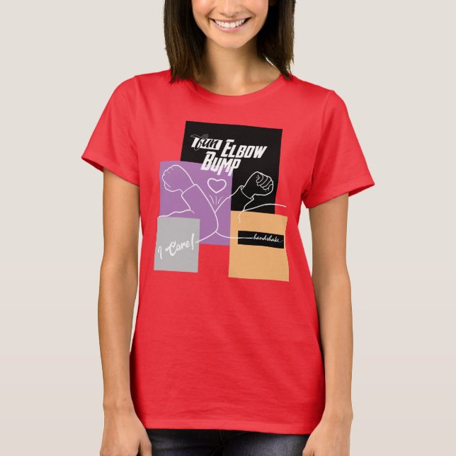 Camiseta Divertido apretón de manos con el botón del codo,  (Anverso)