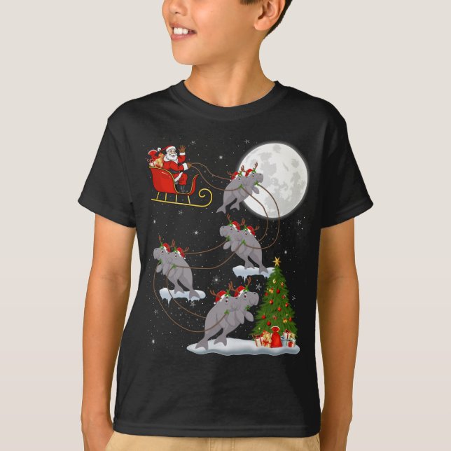 Camiseta Divertido árbol de alumbrado navideño Santa Riding (Anverso)