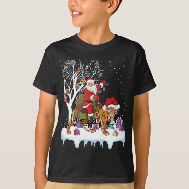 Camiseta Divertido árbol de alumbrado navideño Santa Riding (Anverso)