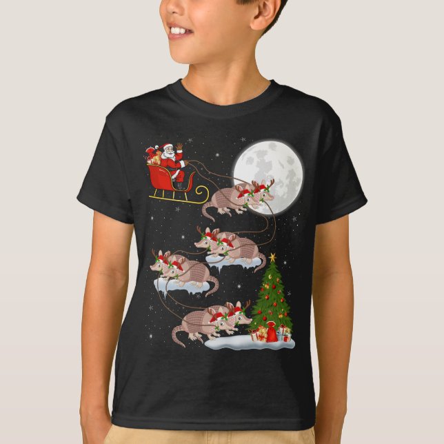 Camiseta Divertido árbol de alumbrado navideño Santa Riding (Anverso)