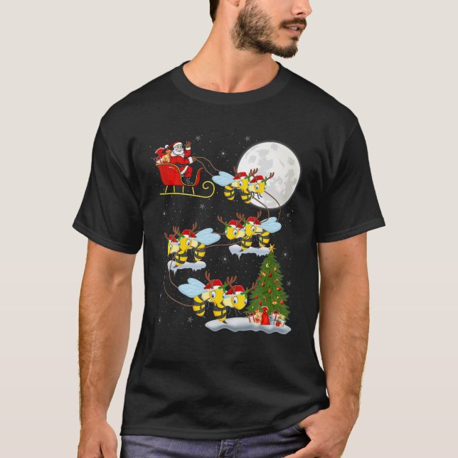 Camiseta Divertido árbol de luz navideño Santa Riding Bee C (Anverso)