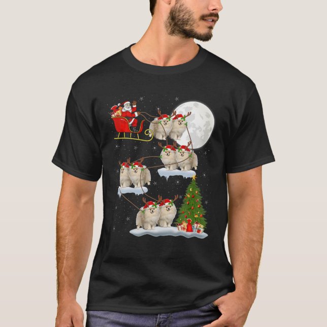 Camiseta Divertido árbol de luz navideño Santa Riding Pomer (Anverso)
