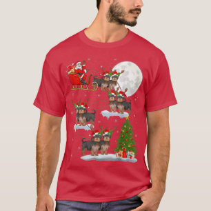 Camiseta Divertido árbol de luz navideño Santa Riding Yorki
