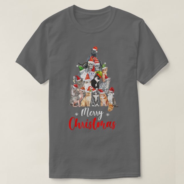 Camiseta Divertido árbol de Navidad con gatos de Santa Hat  (Diseño del anverso)