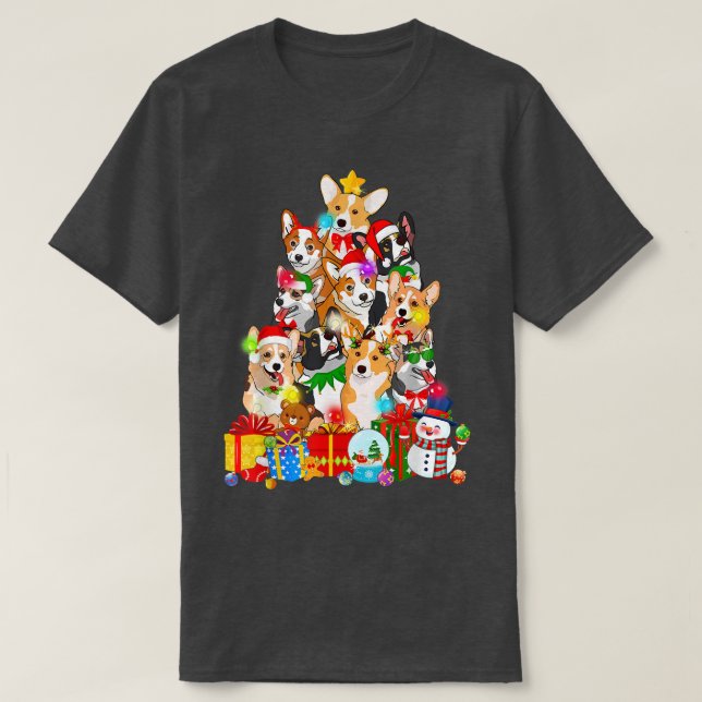 Camiseta Divertido árbol de Navidad Corgi ilumina al perro  (Diseño del anverso)