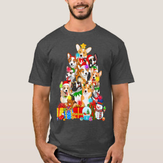 Camiseta Divertido árbol de Navidad Corgi ilumina al perro 