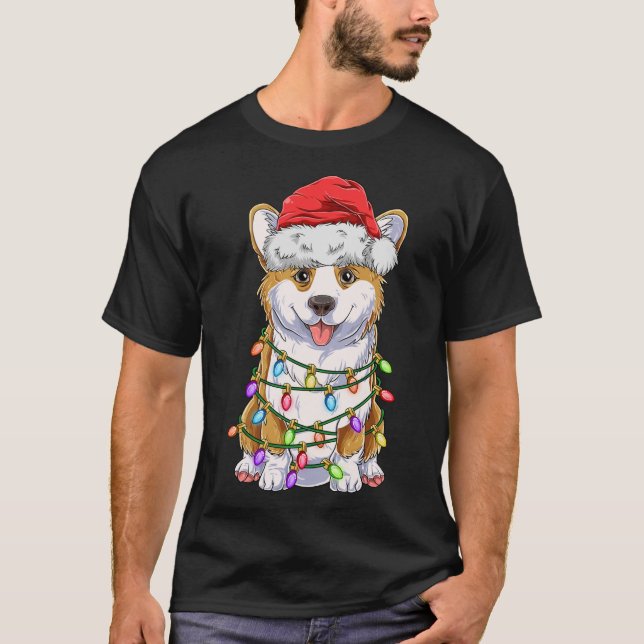 Camiseta Divertido árbol de Navidad Corgi luces Gigante San (Anverso)