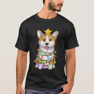 Camiseta Divertido árbol de Navidad Corgi luces Gigante San