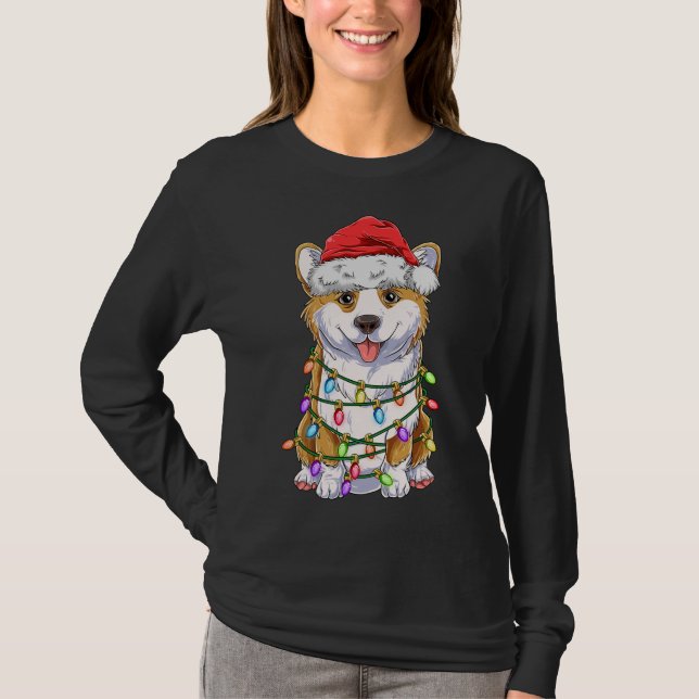 Camiseta Divertido árbol de Navidad Corgi luces Gigante San (Anverso)