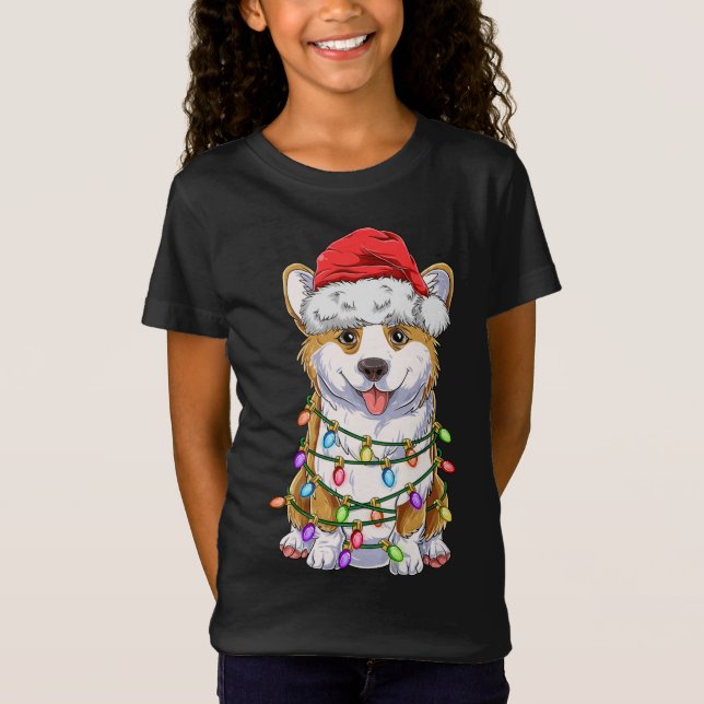 Camiseta Divertido árbol de Navidad Corgi luces Gigante San (Anverso)