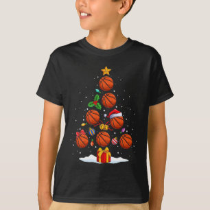Camiseta Divertido árbol de navidad de baloncesto enciende 