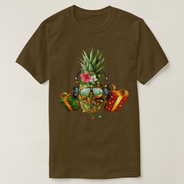 Camiseta Divertido árbol de Navidad de piña ilumina frutas  (Diseño del anverso)