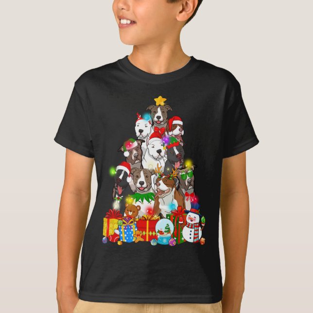 Camiseta Divertido árbol de Navidad de Pitbull ilumina a pe (Anverso)