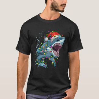 Camiseta Divertido árbol de navidad de Shark Santa Lighting