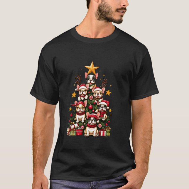 Camiseta Divertido árbol de Navidad francés Bulldog copos d (Anverso)